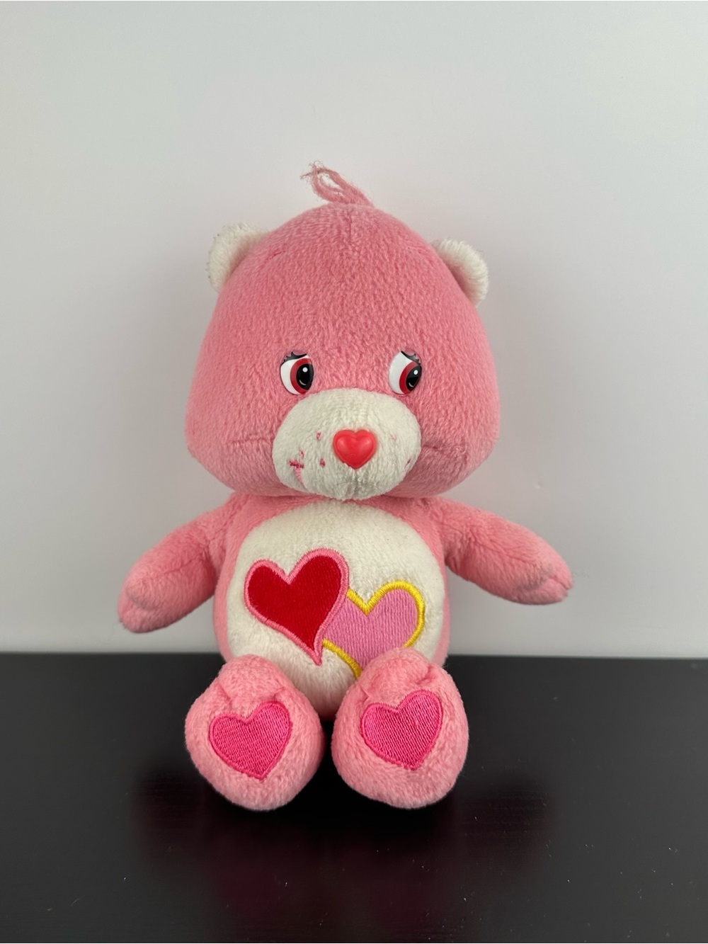 Vintage 2002 Care Bears Lots of Love Bear Plush Stuffed Animal 9" Pink Hearts